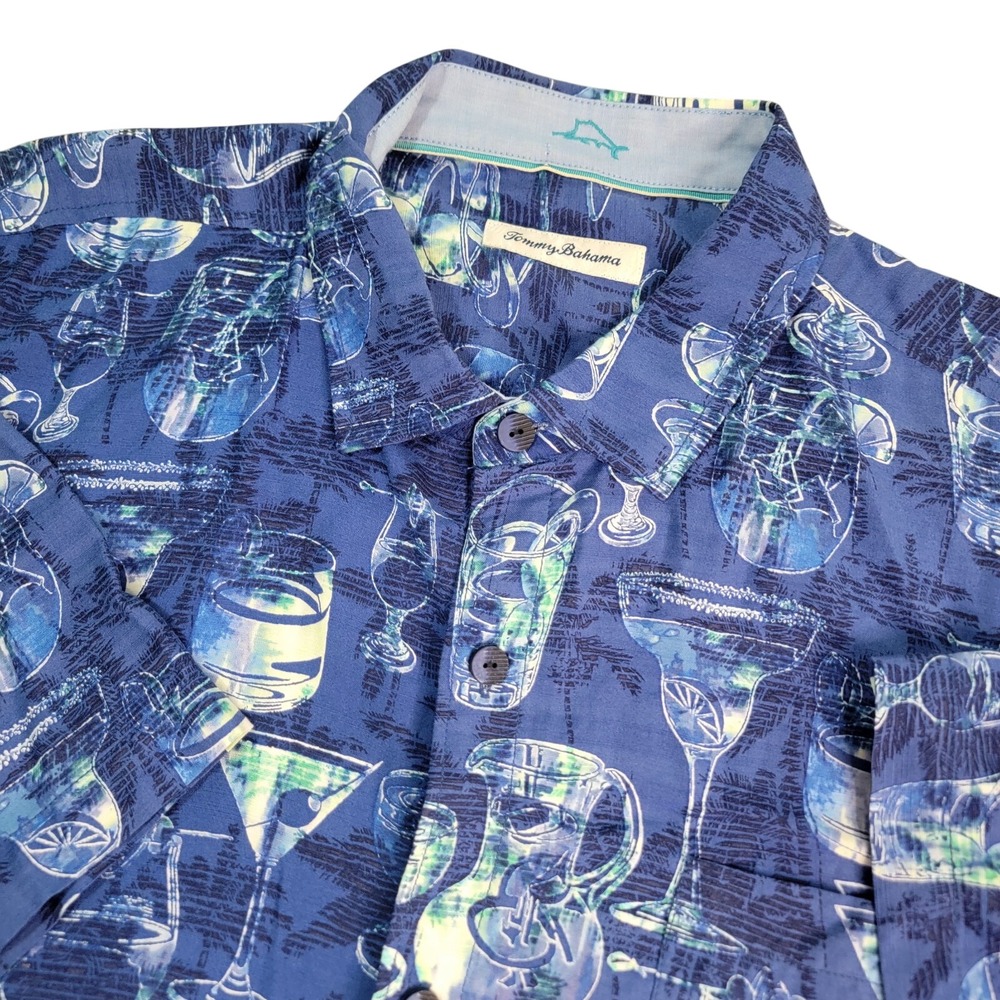 Tommy Bahama Button Down Mens XL Blue Cocktail Tropical Print EUC